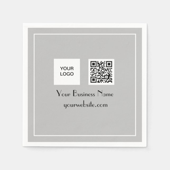 QR-Code Graues Business-Logo Minimalistisch Serviette (Vorderseite)
