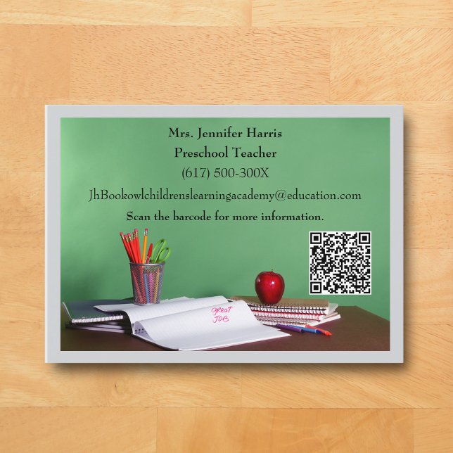 QR-Code Graustufen Grundschule Vorschullehrer  Visitenkarte (Grey Business Card for Teacher )