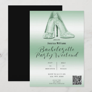QR CODE Green Glitzer Shoes Bachelorette Einladung