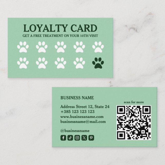 QR Code Green Loyalty Card Treuekarte (Vorne/Hinten)