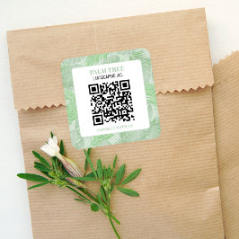 QR Code Green Palm Blätter Quadratischer Aufkleber
