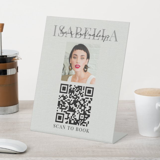 QR-Code Haar-Make-up-Artist Faux-Leinen  Sockelschild (In SItu)