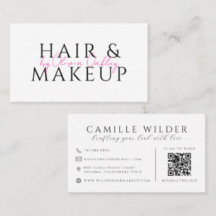 QR-Code Haar- und Make-up-Blush-Pink-Script-Name Visitenkarte