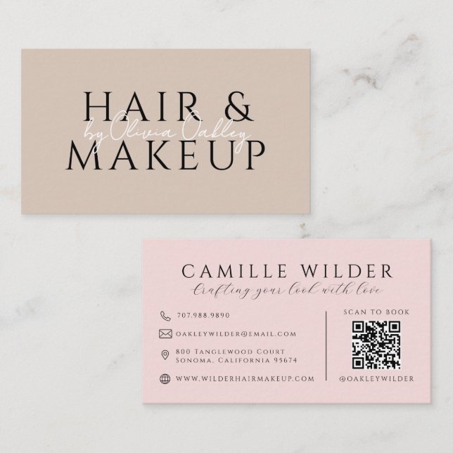 QR-Code Haar- und Make-up-Blush-Pink Visitenkarte (Vorne/Hinten)