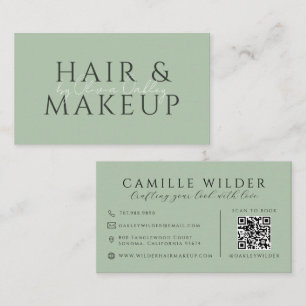 QR-Code Haar- und Make-up Sage Grün Visitenkarte