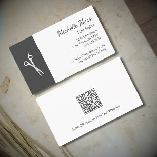 QR Code Haare Stylist Einfache Scheren Grau Weiß Visitenkarte
