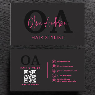 QR Code Haare Stylist Monogramm Moderne Typografie Visitenkarte