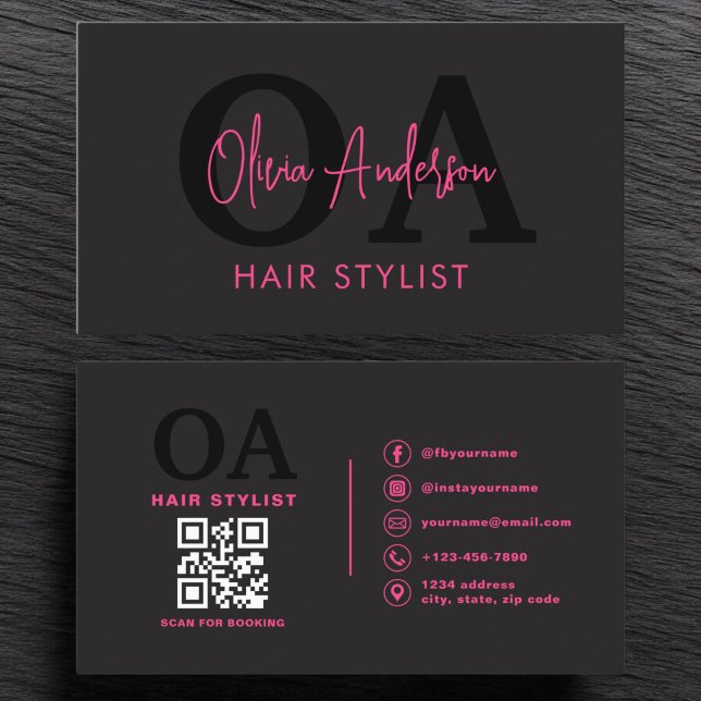 QR Code Haare Stylist Monogramm Moderne Typografie Visitenkarte (Von Creator hochgeladen)