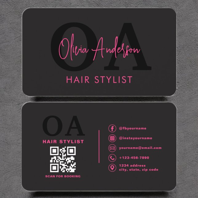 QR Code Haare Stylist Monogramm Moderne Typografie Visitenkarte (Von Creator hochgeladen)