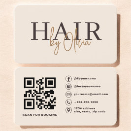 QR Code Hair Stylist Beige Neutral Typography  Visitenkarte