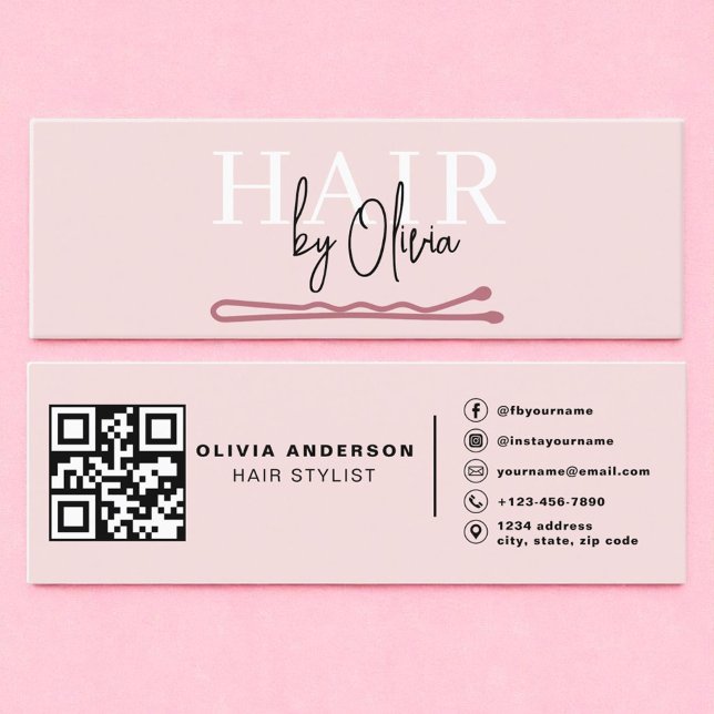 QR Code Hair Stylist Moderne Typografie Mini Visitenkarte (Von Creator hochgeladen)