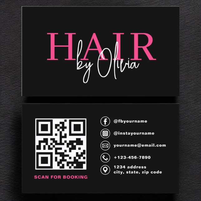 QR Code Hair Stylist Moderne Typografie Visitenkarte (Von Creator hochgeladen)