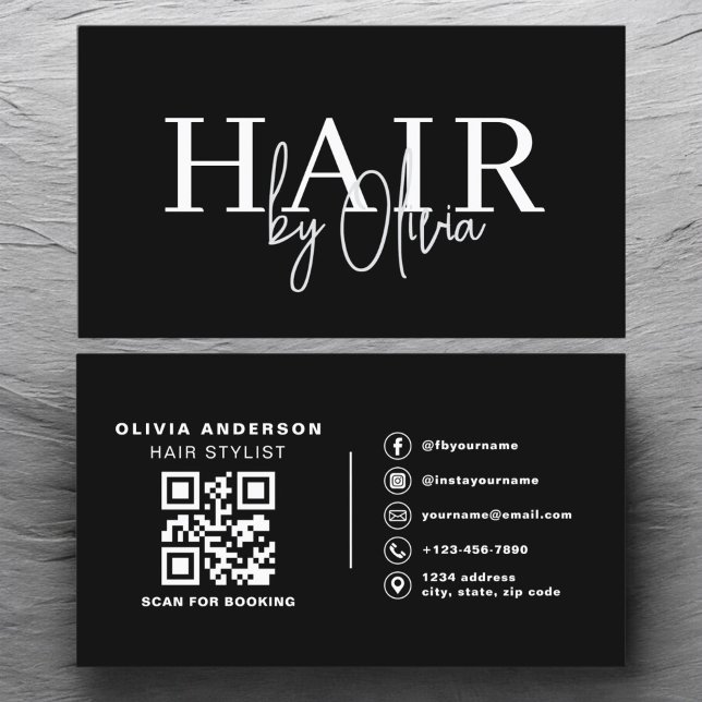 QR Code Hair Stylist Moderne Typografie Visitenkarte (Von Creator hochgeladen)