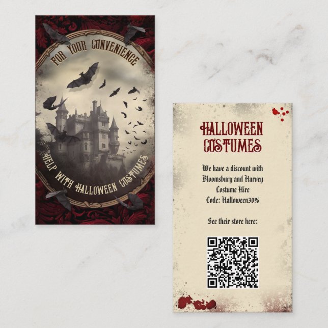 QR Code Halloween Kostümwebsite Dracula Castle Begleitkarte (Vorne/Hinten)