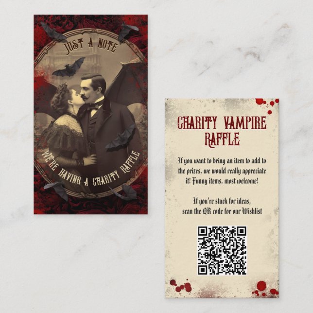 QR Code Halloween Raffle Gothic Romantic Vampire Begleitkarte (Vorne/Hinten)