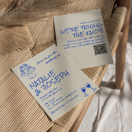 QR Code Hand Drawn Blue Cake Bows Unique Wedding  Einladung