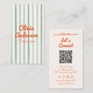 QR Code Hand Drawn Writed Green Orange Boho Fun Visitenkarte