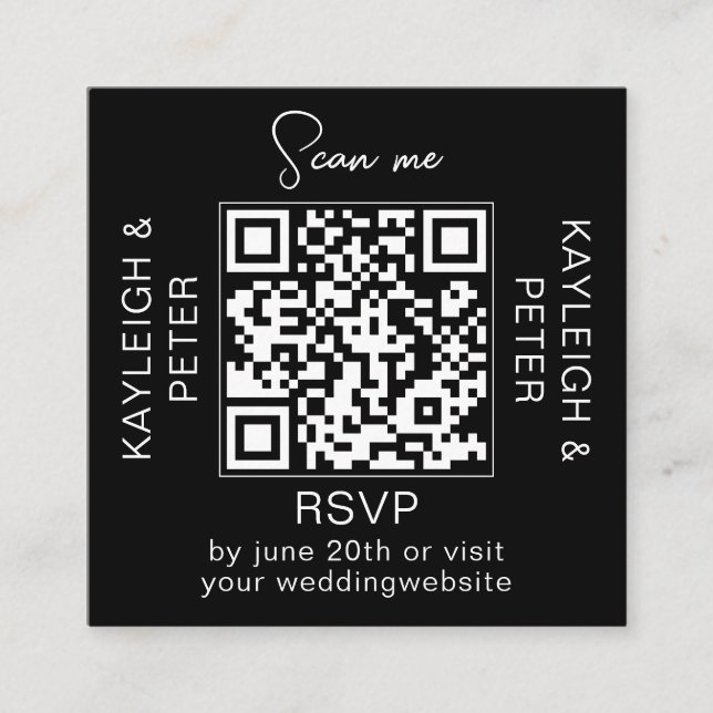 QR Code Hand Schriftart Hochzeit RSVP Karte (Vorderseite)