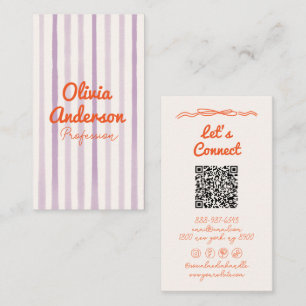 QR Code Handgeschriebener Lila Orange Whimsy Boho Visitenkarte