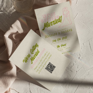 QR-Code Handgezeichnet Bunt Retro Funky Hochzeit Einladung