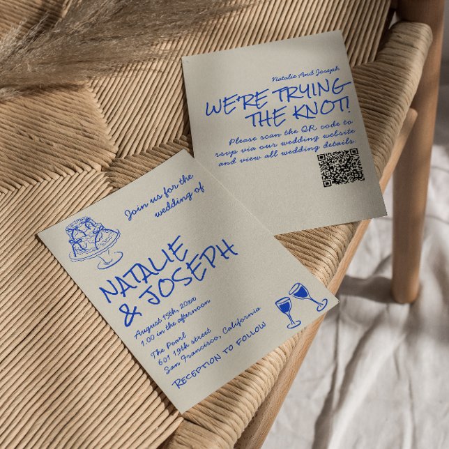 QR-Code Handgezeichnete blaue Kuchenbögen einzigar Einladung (Von Creator hochgeladen)