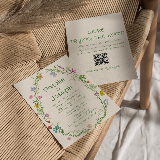 QR Code Handgezeichnete farbenfrohe Blumenzeremoni Einladung (Von Creator hochgeladen)