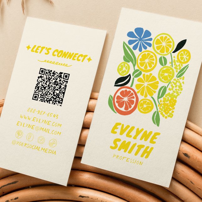 QR-Code Handgezeichnete gelbe Lemonade Retro Somme Visitenkarte (Von Creator hochgeladen)