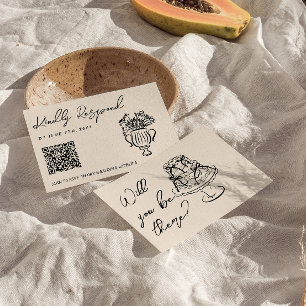 QR-Code Handgezeichnete Kuchen Blumen Hochzeit RSVP Karte