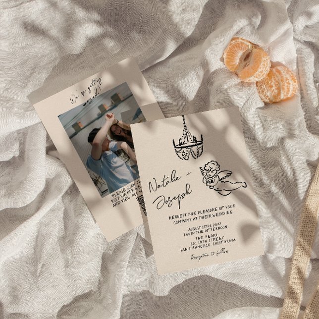 QR-Code Handgezeichnete Kupid-Foto-Hochzeit Einladung (Von Creator hochgeladen)