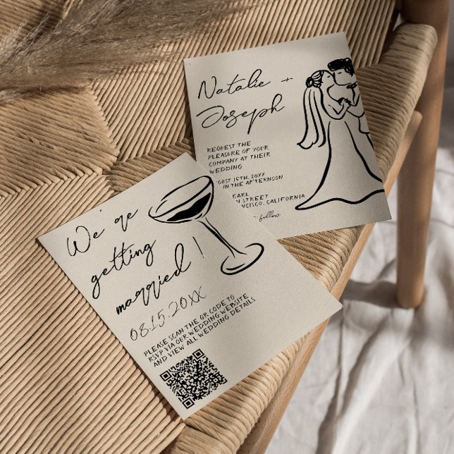 QR-Code Handgezeichnete Schrift Hochzeitspaar Skur Einladung (Von Creator hochgeladen)