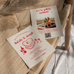 QR-Code Handgezeichnetes Rotes Quirky Cake Foto Ho Einladung