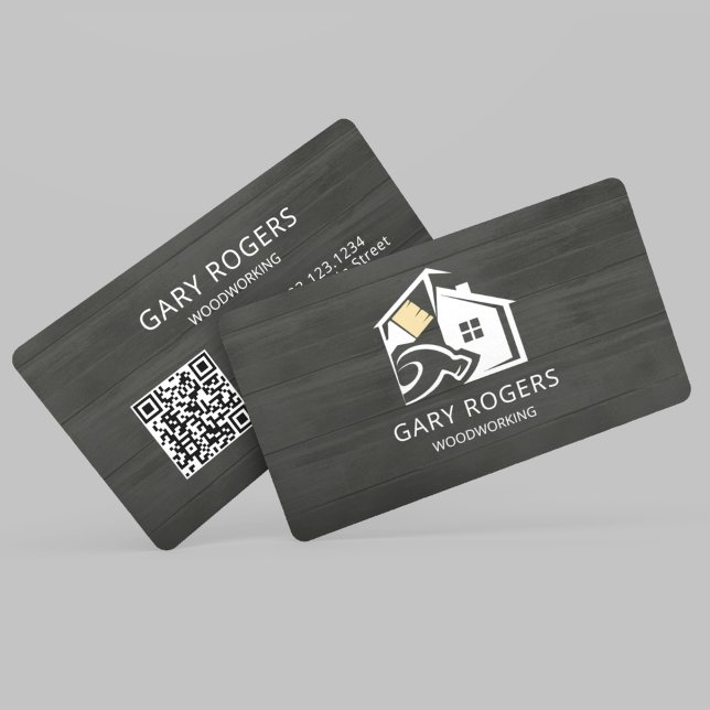 QR Code Handyman Wood Business Card Visitenkarte (Von Creator hochgeladen)