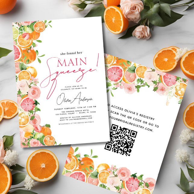 QR-Code Hauptpresse Citrus Brautparty Orange Einladung (Von Creator hochgeladen)