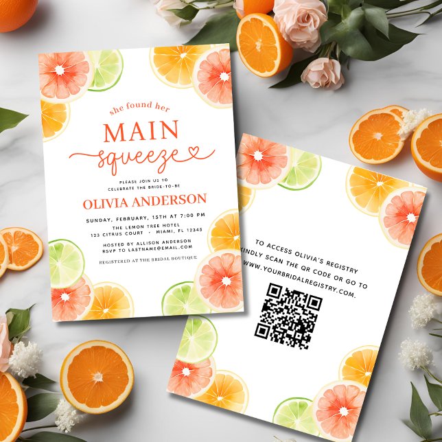 QR-Code Hauptpresse Citrus Brautparty Orange Einladung (Von Creator hochgeladen)