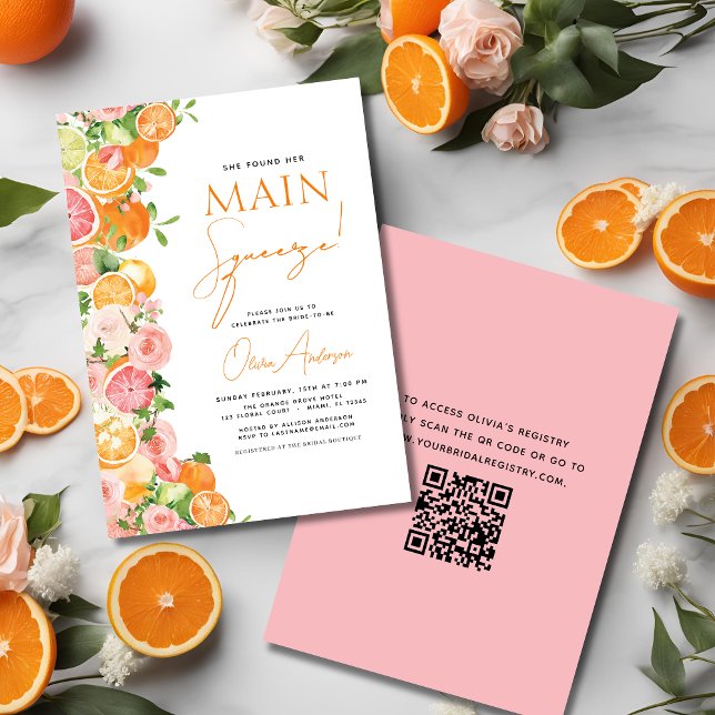 QR-Code Hauptpresse Citrus Brautparty Orange Einladung (Von Creator hochgeladen)