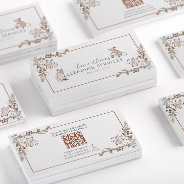 QR Code Haushaltshilfe Beruflich Mäuse Floral Visitenkarte (Von Creator hochgeladen)