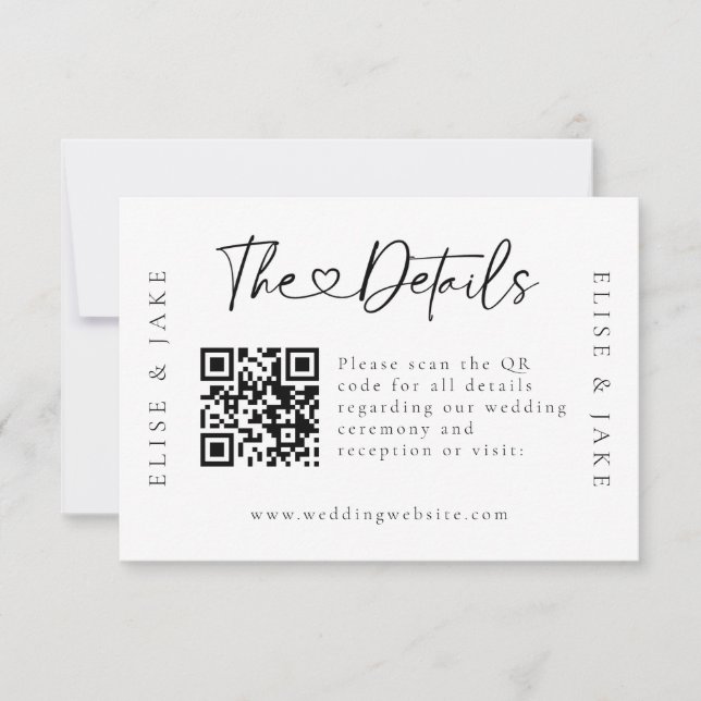 QR Code Heart Schriftart Wedding Details Card Einladung (Vorderseite)