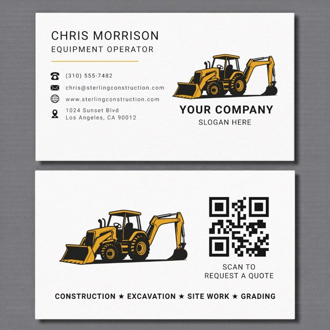 QR Code Heavy Equipment Construction Company Visitenkarte (Von Creator hochgeladen)