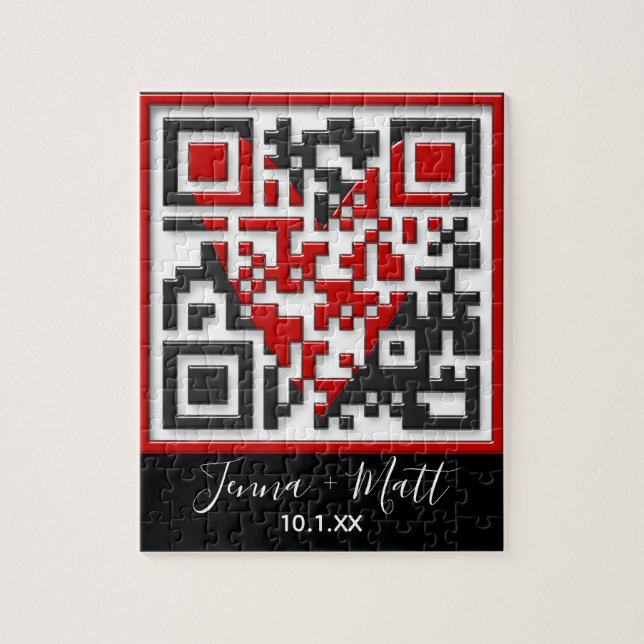 QR-Code heiraten Sie mir Vorschlag mit 3D-Effekt Puzzle (Vertikal)