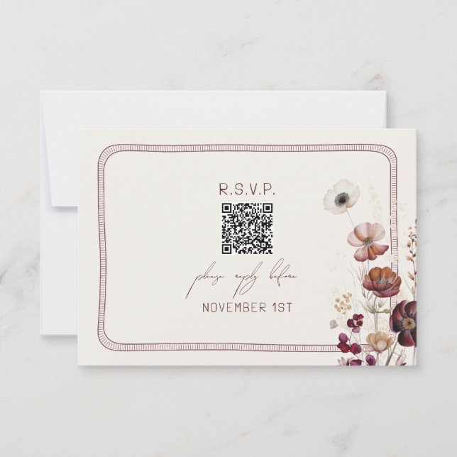 QR Code Herbst Anemone Bloral Wedding RSVP Karte (Vorderseite)