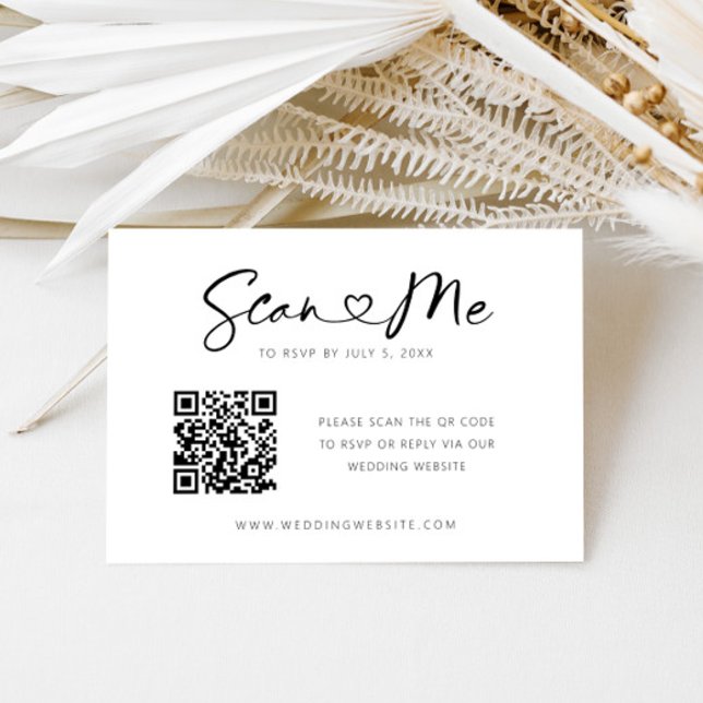 QR Code Herz Schriftart Minimal Hochzeitkarte RSVP Begleitkarte (Von Creator hochgeladen)