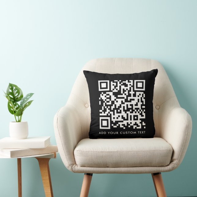 QR-Code Hochladen | Black Minimalistisch Simple Sc Kissen (Stuhl )