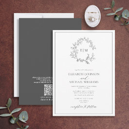 QR-Code Hochzeit des Wappen mit grauem Leafy Einladung