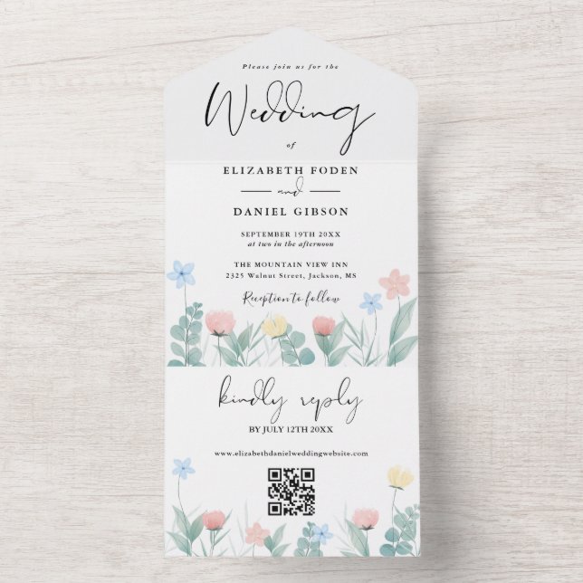 QR-Code-Hochzeit für Wasserfarben All In One Einladung (Innen Boden)