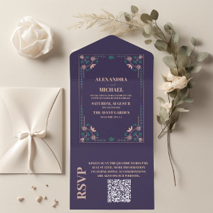 QR-Code Hochzeit im Stil einer alten Bibliothek All In One Einladung