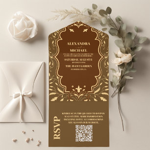 QR-Code Hochzeit im Stil einer alten Bibliothek All In One Einladung