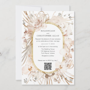 QR-Code Hochzeit in Beige-Blumengarten Einladung