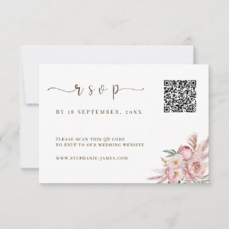 QR Code Hochzeit RSVP Karte mit rosa Florals