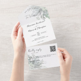 QR Code Hochzeit von botanischen Grünpflanzen All In One Einladung