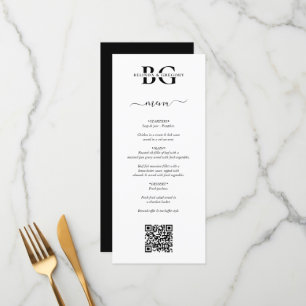 QR-Code-Hochzeiten für Schwarz-Weiß-Monogramm-Init Menükarte